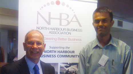 North Harbour Regional Director Neil Kumar at the North Harbour Business Association lunch meeting with Mayor Len Brown