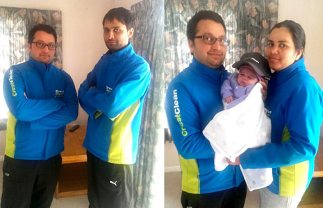 Pictured Left: Business Partners Raj Singh and Mandeep Singh – Right: Raj Singh with his wife and new baby