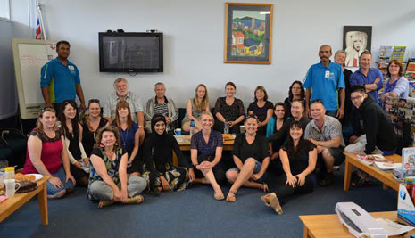 Pictured: CrestClean franchisee Shalvin Raj (on left) and Kamal Kishore (on right) with the Matipo Primary School staff