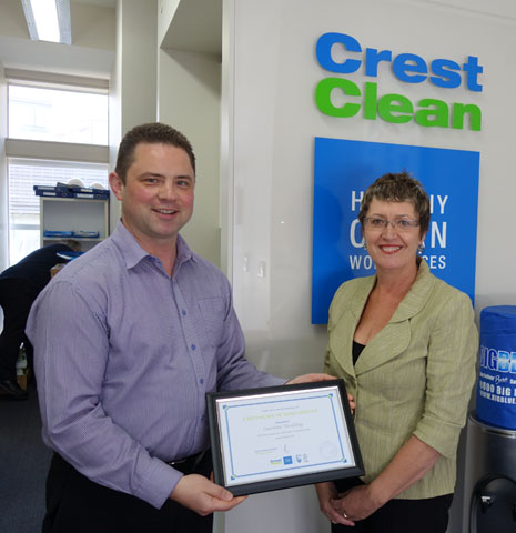 CrestClean’s Caroline Wedding receiving her Three Years Long Service Certificate from Chris Barker, National Sales Manager.