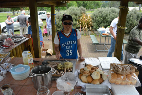 There was a big spread of food for more than 90 people. 