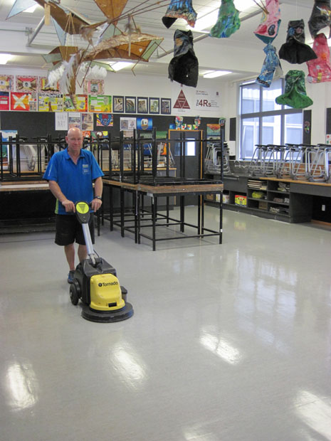 Stripped and polished floors make the art classrooms look brand new at Te Puke High School – all part of a full Term Clean during school holidays. 