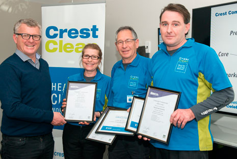 Franchisees Linda Bartlett, Colin Bartlett and David Bartlett with their British Institute of Cleaning Science Cleaning Professional Skills Suite certificates. Colin and David also completed their Master Cleaners Training Institute Floor Care Training Course.
