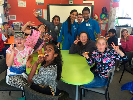 Room 10 pupils at St Dominic's Catholic Primary School won the first Cleanest Classroom Award. West Auckland Franchisees Vishal and Dimpal delivered Pizza as their prize.
