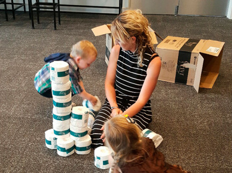 Children decided to make their own tower out of toilet paper with guidance from Sarah. 