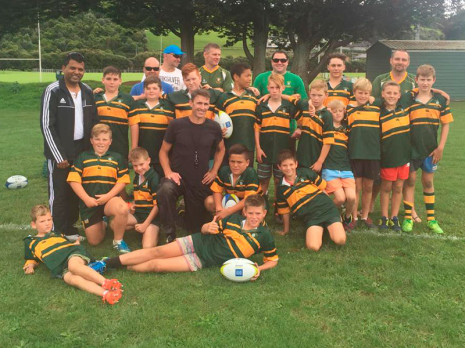 South Auckland Regional Manager Viky Narayan, left, enjoyed seeing how eager children were to upskill at the Pukekohe CrestClean LeslieRugby Junior Rugby Coaching Programme.