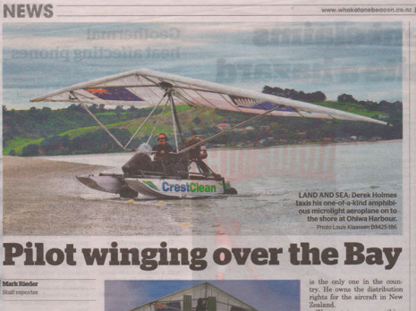 The CrestClean Amphibious Microlight was featured in Whakatane-based newspaper The Beacon.