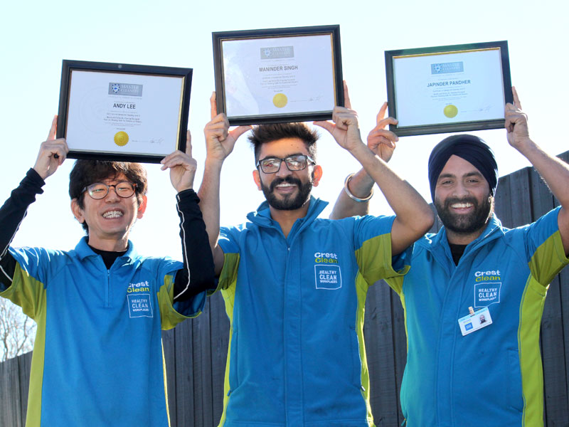 Andy Lee, Maninder Singh and Japinder Pandher with their training certificates.