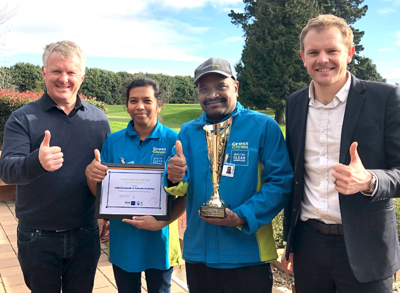 Nadeesha and Nalin Dissanayake receive their award from Grant McLauchlan, Crest’s Managing Director, and Sam Lewis, General Manager Franchise Services.