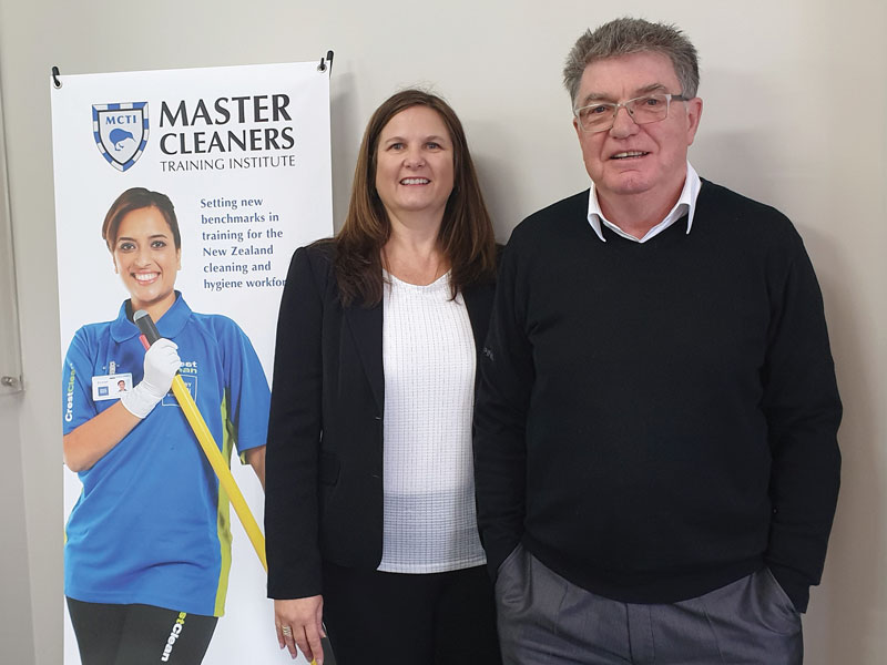 Adam Hodge with Liezl Foxcroft, General Manager Training, Master Cleaners Training Institute.
