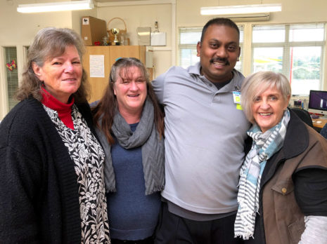 Shalvin Raj with Don Buck School’s Principal Jennice Murray (right) and admin staff Carolyn Goffin and Michelle Lewis.