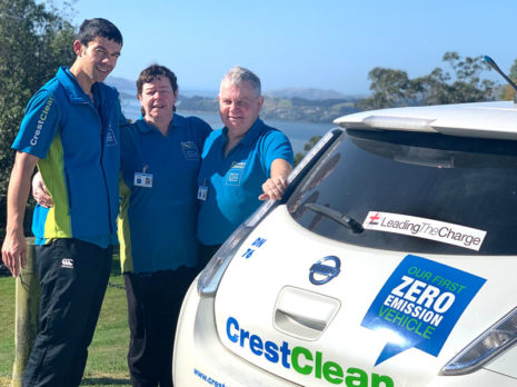 Steve Kannewischer with his wife Lynne and stepson Sam Larkins with their Nissan Leaf.