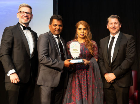 Viky and Nileshna Narayan receive their award from Iain Lees-Galloway, (left) Minister for Workplace Relations & Safety and Immigration. Also pictured is Michael Wood, Chief Government Whip.