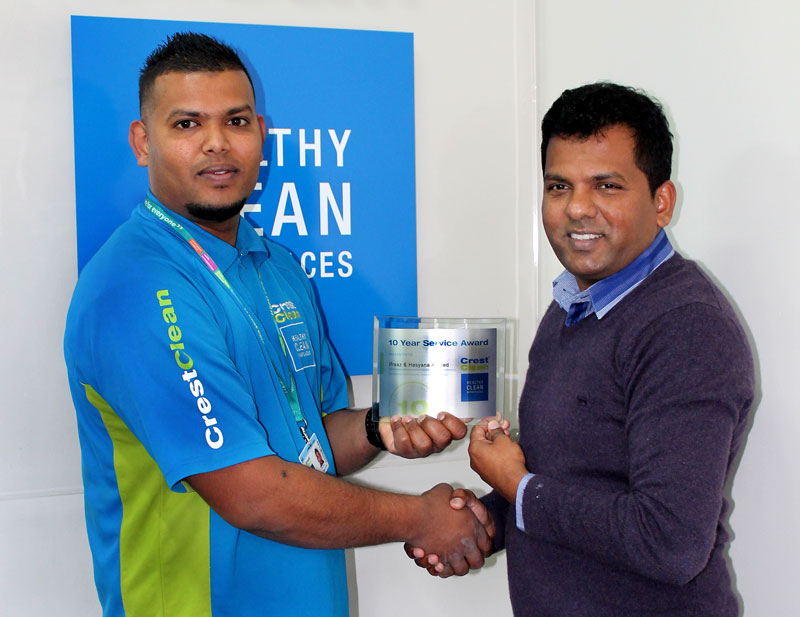 Ifraaz Ahmed with Viky Narayan, CrestClean’s Auckland South Regional Manager.