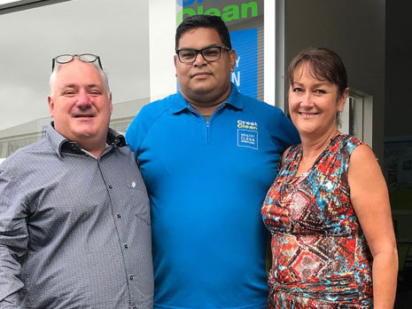 Rohit Sharma with Linda Hill, CrestClean’s Auckland East Regional Manager and Dries Mangnus, Auckland Central Regional Manager.