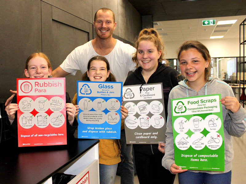 Sam O’Dea with students Cassidy Cooper, Layla McKinstry, Coco Edwards and Alpha Rae-Flick.