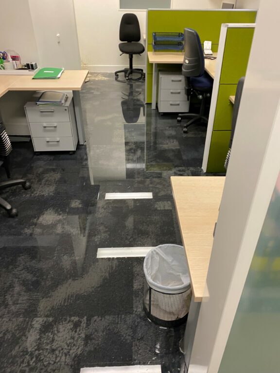 Flooded office floor.