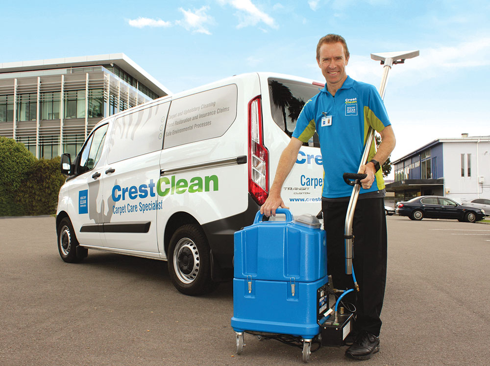 Carpet cleaning professional outside service van