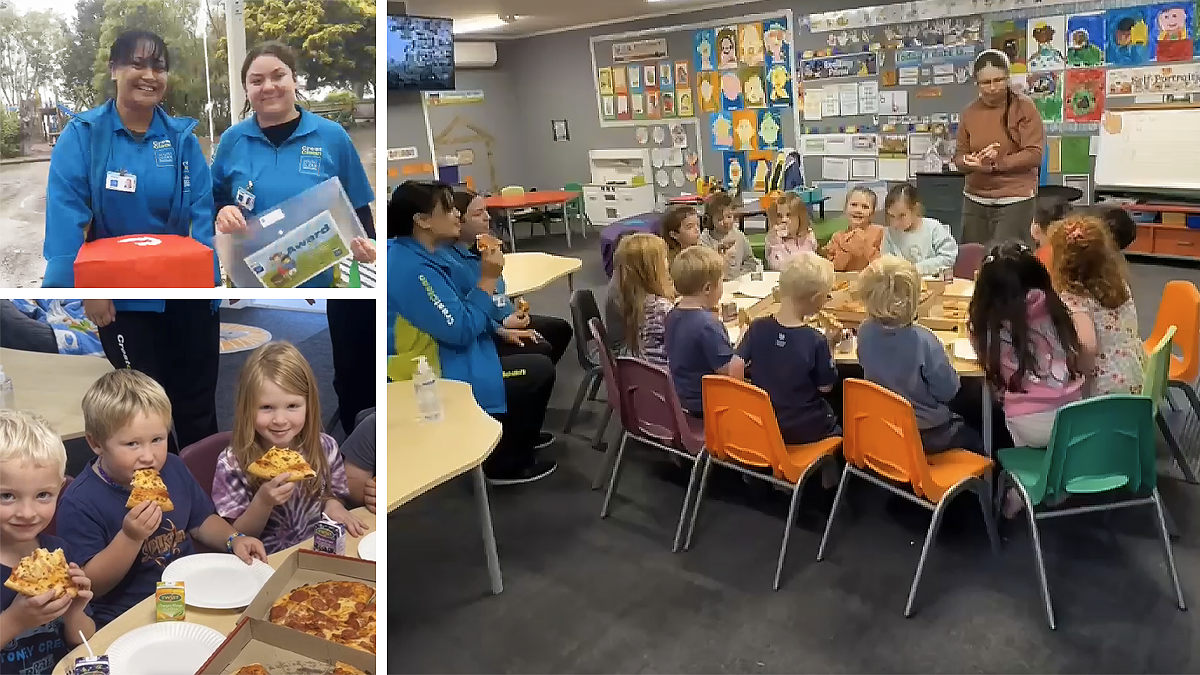 Mahi and Daisy bring smiles to Room 6 students at Fordell School