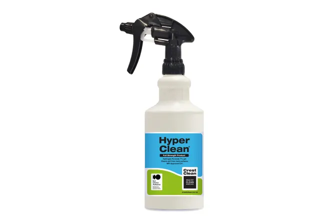 Spray bottle of Hyperclean hydrogen peroxide cleaner