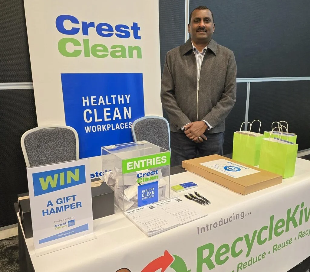 Taranaki Regional Manager Naresh Mani hosts the CrestClean stand at the Whiria – New Plymouth Principals’ Association Conference.